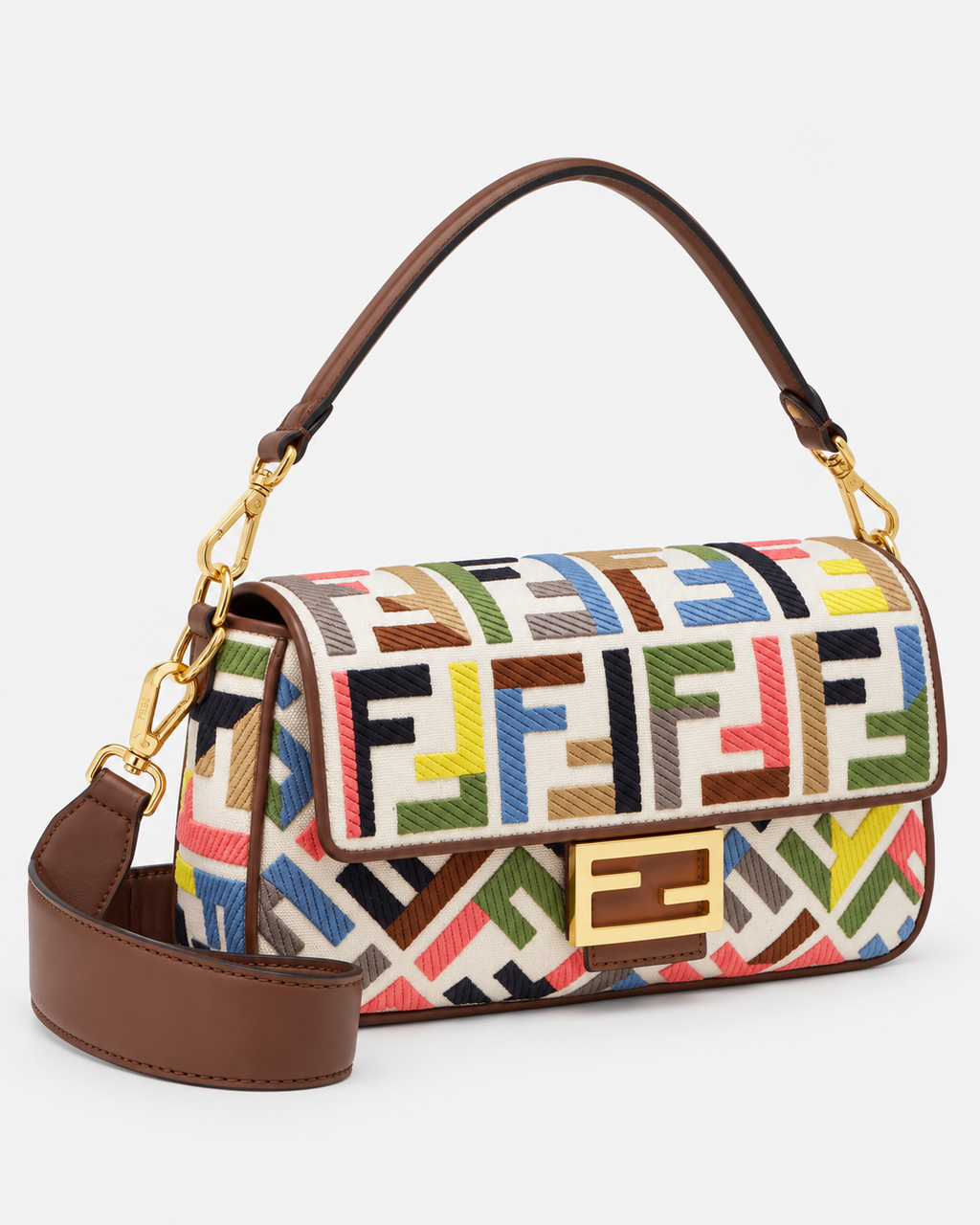 Fendi Baguette Multicolor FF – Canvas Ricamato