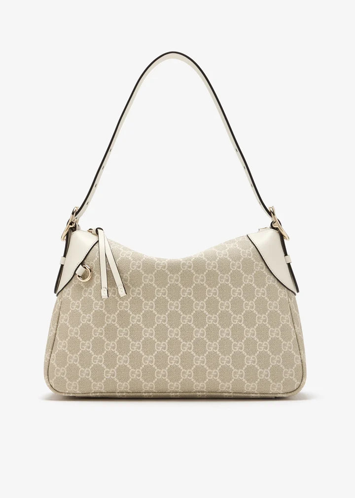 Gucci GG Emblem Medium Shoulder Bag – Beige & White.