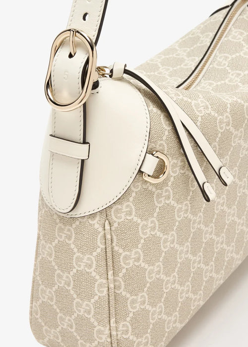 Gucci GG Emblem Medium Shoulder Bag – Beige & White.