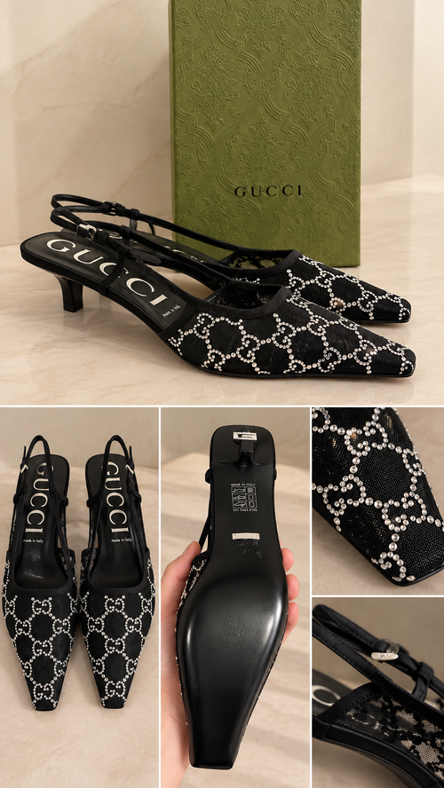 Gucci GG Crystal Slingback – Black